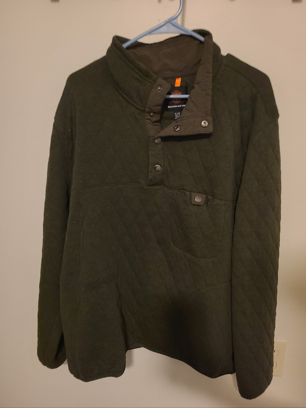 Mountains And Isles Quilted Pullover Jacket - Olive Green